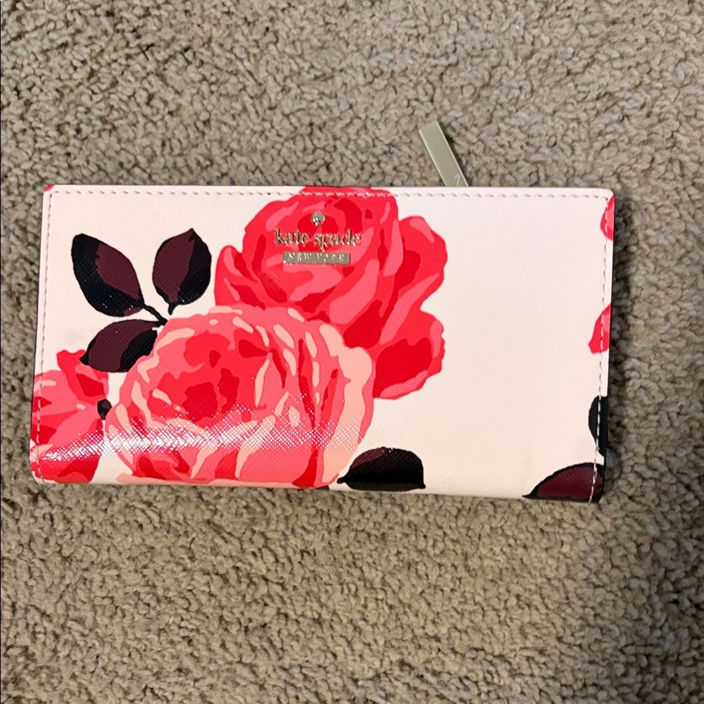 kate spade Pink and Black Floral Zip Continental Wallet